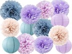 Hanging Party Decorations - Tissue Paper pom poms and Lanterns Backdrop Decor for Engagement Wedding Bridal