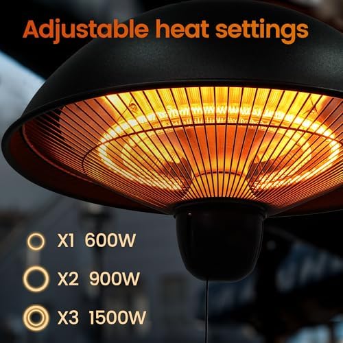 Hanging Patio Heater, Outdoor/Indoor Electric Infrared, Ceiling Heater with 3 Adjustable Modes 600W/900W/1500W., alternate