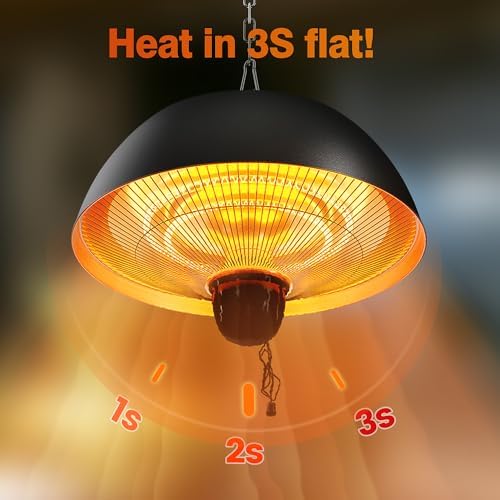 Hanging Patio Heater, Outdoor/Indoor Electric Infrared, Ceiling Heater with 3 Adjustable Modes 600W/900W/1500W., alternate