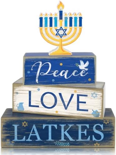 Hanukkah Decorations for Home, Hanukkah Wooden Block Table Centerpieces in Hanukkah