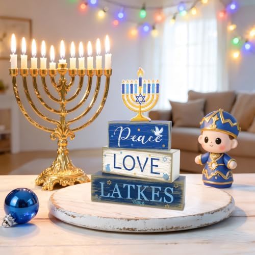 Hanukkah Decorations for Home, Hanukkah Wooden Block Table Centerpieces in Hanukkah, alternate view 2