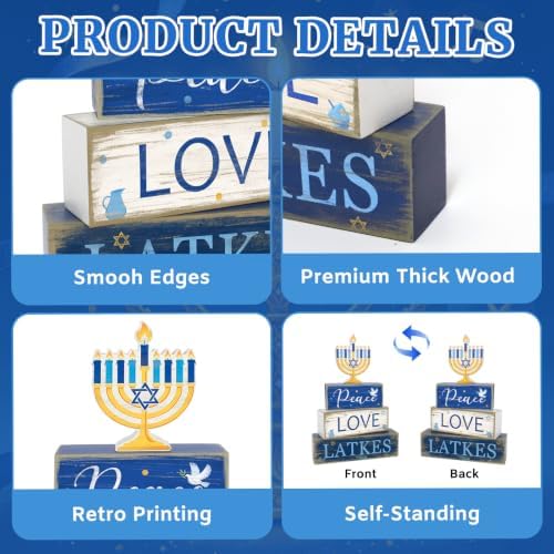 Hanukkah Decorations for Home, Hanukkah Wooden Block Table Centerpieces in Hanukkah, alternate view 4