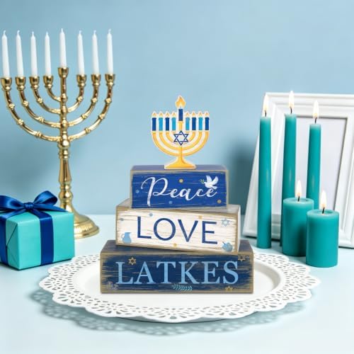 Hanukkah Decorations for Home, Hanukkah Wooden Block Table Centerpieces in Hanukkah, alternate view 5