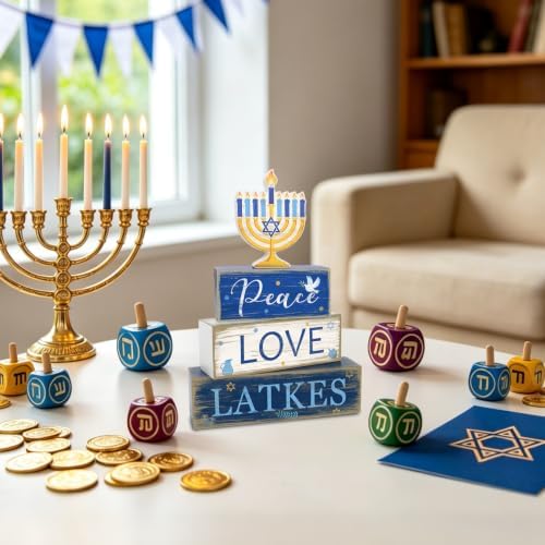 Hanukkah Decorations for Home, Hanukkah Wooden Block Table Centerpieces in Hanukkah, alternate view 6