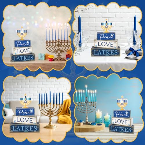 Hanukkah Decorations for Home, Hanukkah Wooden Block Table Centerpieces in Hanukkah, alternate view 7