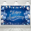 Happy Anniversary Backdrop, Blue & Silver Happy Wedding Anniversary Photo Background Wall Decor, Couples