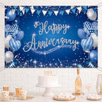 Happy Anniversary Backdrop, Blue & Silver Happy Wedding Anniversary Photo Background Wall Decor, Couples, alternate view 2