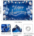Happy Anniversary Backdrop, Blue & Silver Happy Wedding Anniversary Photo Background Wall Decor, Couples, alternate view 4