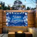 Happy Anniversary Backdrop, Blue & Silver Happy Wedding Anniversary Photo Background Wall Decor, Couples, alternate view 5