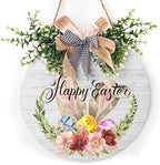 Happy Easter Bunny Rabbit 12x12 Inch Wooden Hanging Sign Cute Easter Bunny Welcome Wreaths for Front Door Floral