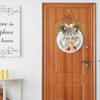 Happy Easter Bunny Rabbit 12x12 Inch Wooden Hanging Sign Cute Easter Bunny Welcome Wreaths for Front Door Floral, alternate