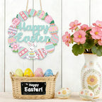 Happy Easter Decorations Sign, Wooden Bunny Eggs Wreath welcome sign for Front Door Porch Window door, alternate view 3