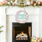 Happy Easter Decorations Sign, Wooden Bunny Eggs Wreath welcome sign for Front Door Porch Window door, alternate view 5