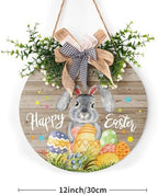 Happy Easter Wooden Hanging Sign Welcome Wreaths for Front Door Rustic Easter Door Decoration with Bow Cute, alternate view 2