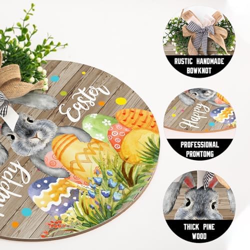 Happy Easter Wooden Hanging Sign Welcome Wreaths for Front Door Rustic Easter Door Decoration with Bow Cute, alternate view 3