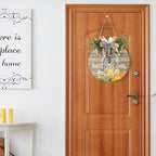 Happy Easter Wooden Hanging Sign Welcome Wreaths for Front Door Rustic Easter Door Decoration with Bow Cute, alternate view 5