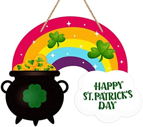 Happy St.Patricks Day Door Sign Rainbow Shamrock Clover Wreath Sign for Front Door St. Patrick's Day Decorations