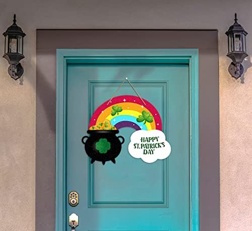 Happy St.Patricks Day Door Sign Rainbow Shamrock Clover Wreath Sign for Front Door St. Patrick's Day Decorations, alternate