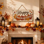 Happy Thanksgiving Door Sign, Rustic Wooden Maple Leaf Fall Hanging Decor in Muted Fall Multicolor5, alternate view 2