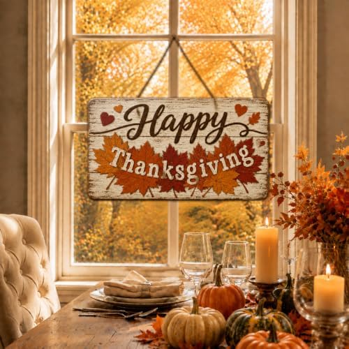 Happy Thanksgiving Door Sign, Rustic Wooden Maple Leaf Fall Hanging Decor in Muted Fall Multicolor5, alternate view 4