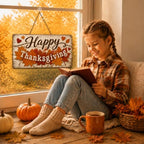 Happy Thanksgiving Door Sign, Rustic Wooden Maple Leaf Fall Hanging Decor in Muted Fall Multicolor5, alternate view 5