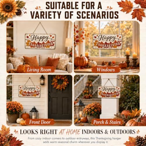 Happy Thanksgiving Door Sign, Rustic Wooden Maple Leaf Fall Hanging Decor in Muted Fall Multicolor5, alternate view 6