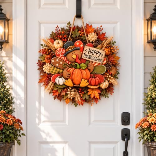 Happy Thanksgiving Door Sign, Thanksgiving Turkey Pumpkin Decorations, alternate view 3