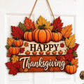 Happy Thanksgiving Door Sign, Wooden Pumpkin Maple Leaf Fall Wreath Decor in Muted Fall Multicolor1