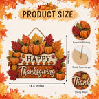 Happy Thanksgiving Door Sign, Wooden Pumpkin Maple Leaf Fall Wreath Decor in Muted Fall Multicolor1, alternate view 2