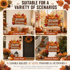 Happy Thanksgiving Door Sign, Wooden Pumpkin Maple Leaf Fall Wreath Decor in Muted Fall Multicolor1, alternate view 6