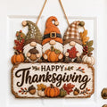 Happy Thanksgiving Gnome Door Sign, Wooden Pumpkin Fall Hanging Wreath
