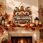 Happy Thanksgiving Gnome Door Sign, Wooden Pumpkin Fall Hanging Wreath, alternate view 3