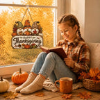 Happy Thanksgiving Gnome Door Sign, Wooden Pumpkin Fall Hanging Wreath, alternate view 5