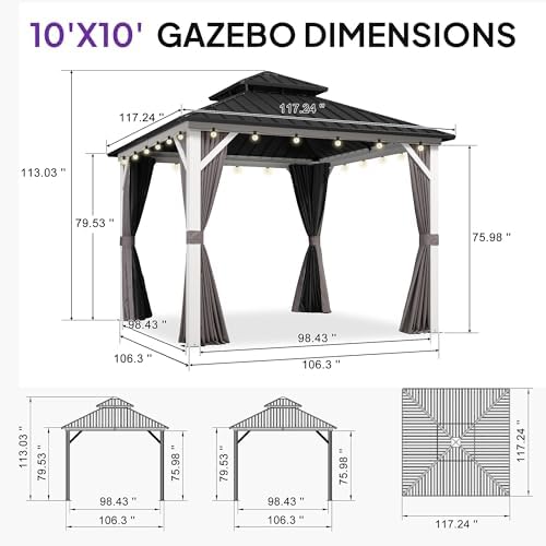 Hardtop Gazebo 10' x 10' Pavilion with White Frame, alternate view 2