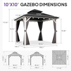 Hardtop Gazebo 10' x 10' Pavilion with White Frame, alternate view 2