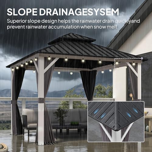 Hardtop Gazebo 10' x 10' Pavilion with White Frame, alternate view 4