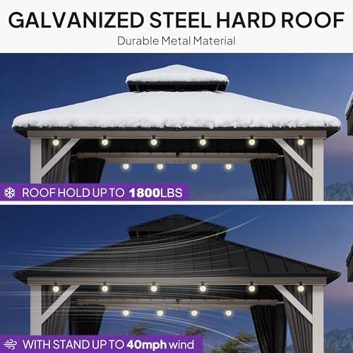 Hardtop Gazebo 10' x 10' Pavilion with White Frame, alternate view 6