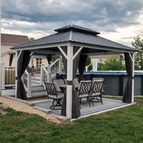 Hardtop Gazebo 10' x 12' Pavilion Wind-Resistant White Frame