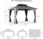Hardtop Gazebo 10' x 12' Pavilion Wind-Resistant White Frame, alternate view 2