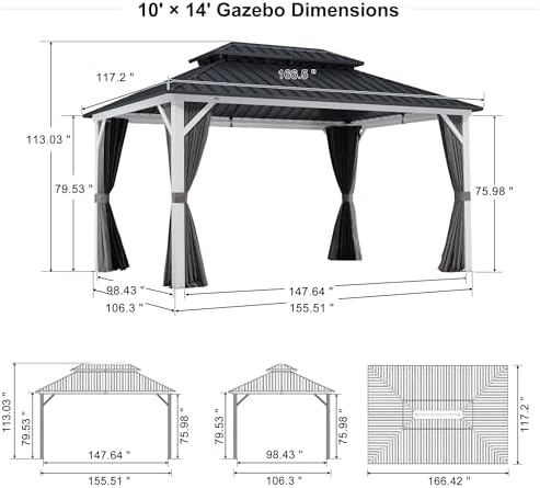 Hardtop Gazebo 10' x 14' Pavilion White Frame, alternate view 2