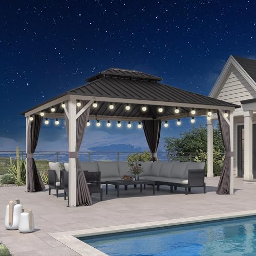 Hardtop Gazebo 12' x 14' Galvanized Steel Roof White Frame