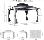 Hardtop Gazebo 12' x 14' Galvanized Steel Roof White Frame, alternate view 2