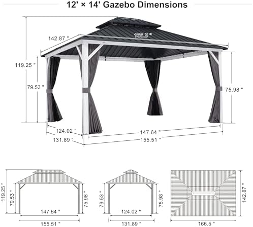 Hardtop Gazebo 12' x 14' Galvanized Steel Roof White Frame, alternate view 2