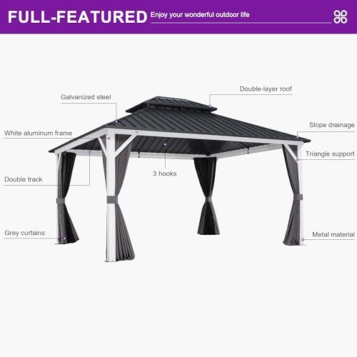 Hardtop Gazebo 12' x 14' Galvanized Steel Roof White Frame, alternate view 6