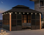 Hardtop Gazebo 12' X 14' with LED Enclosed Solarium Bronze