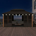 Hardtop Gazebo 12' X 14' with LED Enclosed Solarium Bronze, alternate view 3