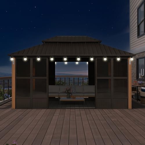 Hardtop Gazebo 12' X 14' with LED Enclosed Solarium Bronze, alternate view 3