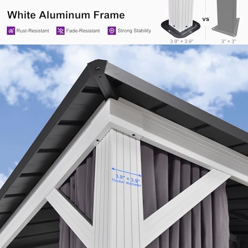 Hardtop Gazebo 12' x 16' Pavilion White Frame, alternate view 6