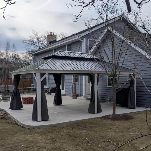 Hardtop Gazebo 14' x 24' Double Steel Roof White Pole, Grey in Grey