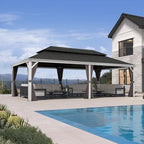 Hardtop Gazebo 14' x 24' Double Steel Roof White Pole, Grey in Grey, alternate view 3